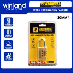 Powerhouse by Winland 30mm Brass Combination Padlock 3Dials w/ Solid Brass|Pin Cylinder PH-BCPL