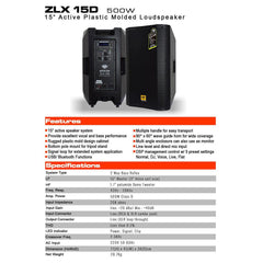 Kevler Professional by Winland ZLX-15D 15" Active Speaker System with USB/Bluetooth/ DSP Control (1 PIECE)