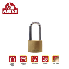 HERKS by Winland Heavy Duty Solid Brass Padlock w/ Double Locking bolts- Long Shackle (40mm-60mm)