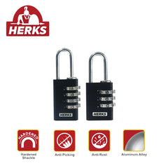 HERKS by Winland Heavy Duty Luggage Padlock - 3 & 4-Digit Combination