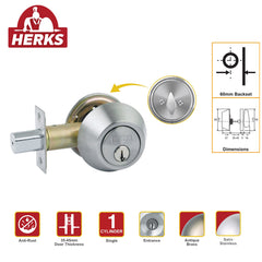 HERKS by Winland Satin Stainless/Antique Brass Deadbolts lock Single Cylinder