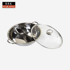 555 2n1 Induction Hot - Pot Shabu - Shabu with Dual Side Stainless Steel & Lid Glass 9778 - Winland Depot