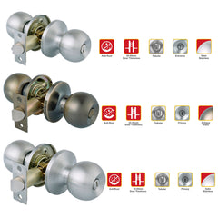 HERKS by Winland Satin Stainless/Antique Brass ROUND HERKS Knobset Tubular Entrance & Privacy Function