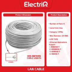 Electriq l Pilum High Speed LAN / Network Cable 305 Meters UTP CAT6e 23AWG (Gray)