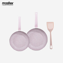 Masflex 3pcs Aluminum Induction Cookware with Ceramic Marble Non-Stick Coating Frypan Set