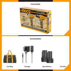 Ingco P20S 20V Lithium-Ion Cordless 2Pcs Combo Kit Cordless Impact Driver & Cordless Drill CKLI1201