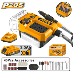 Ingco P20S 20V Lithium-Ion Die Grinder with 40 Pcs Household Accessories CMGLI20011