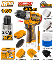 16V/M16 Combo Kit Lithium-Ion Cordless Drill with 11PCS Cleaning Brush COSLI240786 ING-COR