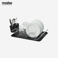 Masflex Trendy Dish Organizer Tray Rack with Black Chrome Plated Elegant Modern Design