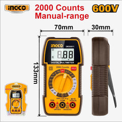 Ingco Digital Multimeter True RMS 2000 Counts with AC / DC Measurement DM360011 ING-PT