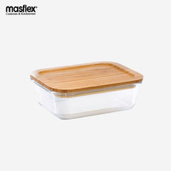 Masflex 370ml Rectangular Glass Food Container Storage w/ Bamboo Lid FE-113