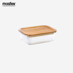Masflex 640mL Rectangular Borosilicate Glass Food Container with Bamboo Lid FE-114