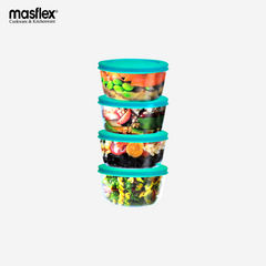 Masflex 4 Pieces Borosilicate Glass 230ml Food Container with Lid FE-230W/FE-230G