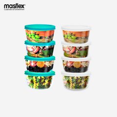 Masflex 4 Pieces Borosilicate Glass 230ml Food Container with Lid FE-230W/FE-230G