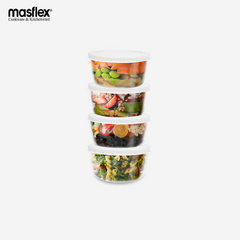 Masflex 4 Pieces Borosilicate Glass 230ml Food Container with Lid FE-230W/FE-230G