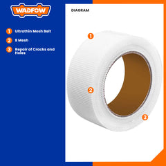 Wadfow 50mm x 45m-90m Fiberglass Self-Adhesive Mesh Tape WWGB1345 | WWGB1390 (WHT)