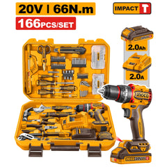 Ingco by Winland 166-Piece 20V Cordless Impact Drill & Hand Tools Set (HKTHP41662)