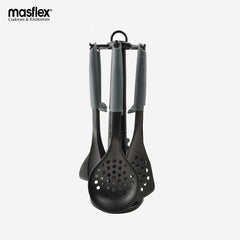Masflex 6 Piece Gray Utensils Set with Rack Ladle Spoon Turner Skimmer HI-025