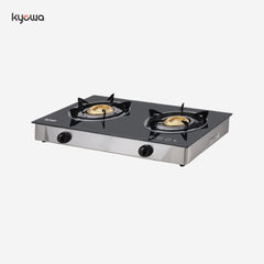 Kyowa Tempered Glass Double Burner Gas Stove with Cast Iron Burners KW-3566