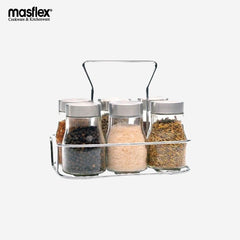 Masflex 140ml 6pcs Spice Jar w/ Metal Holder Set Durable High-Quality Pure Glass LG-1902