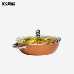 Masflex 28 cm Aluminum Non Stick Induction Copper Skillet with Glass Lid NK-FS