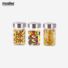 Masflex 3 Piece Glass Container Jars with Metal Lid QM-0005