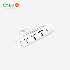 Omni Travel Power Extension Wire Cable Cord 3 Gang w/ USB Outlet 1.83 meter wire USB-301