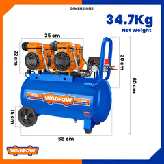 Wadfow 50L(13.2Gal) Industrial Air Compressor 2×1200W(3.2HP) With Oil Free System WAP2A45P (WPT)