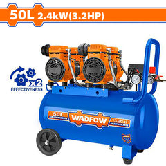 Wadfow 50L(13.2Gal) Industrial Air Compressor 2×1200W(3.2HP) With Oil Free System WAP2A45P (WPT)