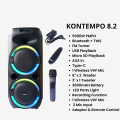 Konzert Kontempo 6 Karaoke Portable Party Speaker w/Bluetooth, FM,SD, AUX, USB, Mic Input