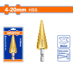 Wadfow Step Drill Cone Bits High Speed Steel 4-12mm / 4-20mm / 4-32mm / 6-35mm (WHT)