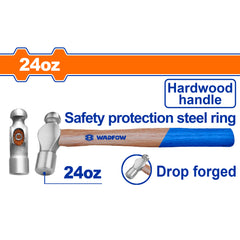 Wadfow Drop-Forged Carbon Steel Hammerhead Ball Pein Hammer With Hardwood Handle WAD-HT