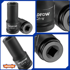 Wadfow 1-inches Cold Extrusion Drive Deep Impact Socket Set Cr-Mo 19mm-65mm