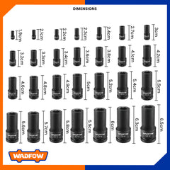 Wadfow 1-inches Cold Extrusion Drive Deep Impact Socket Set Cr-Mo 19mm-65mm