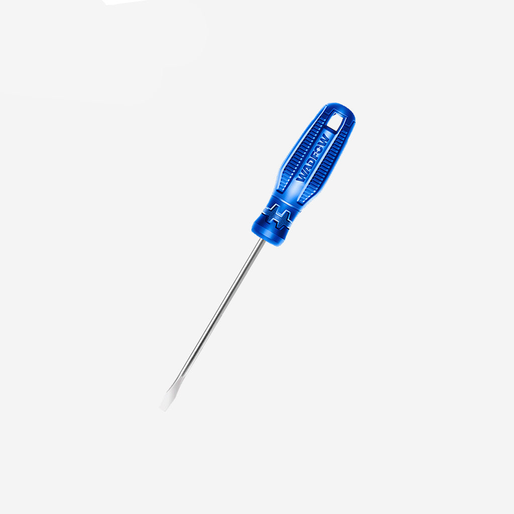 Blue WADFOW slotted screwdriver with a translucent plastic handle
