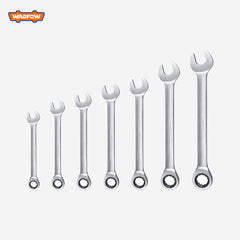 Wadfow 7pcs Cr-Mo Ratchet Spanner Set 8-19mm Adjustable Spanner Socket Wrench