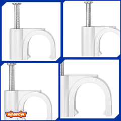 Wadfow WFQ13 Round Plastic Construction and Zinc Plated Nails Cable Clips 100pcs/set