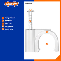 Wadfow WFQ13 Round Plastic Construction and Zinc Plated Nails Cable Clips 100pcs/set
