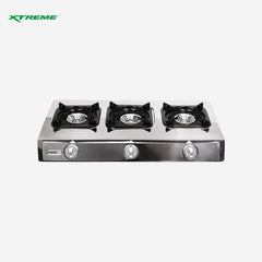 Xtreme HOME 3 Burner Cast Iron Burner w/ Stainless Steel/Cover Gas Stove | XGS-3BECO
