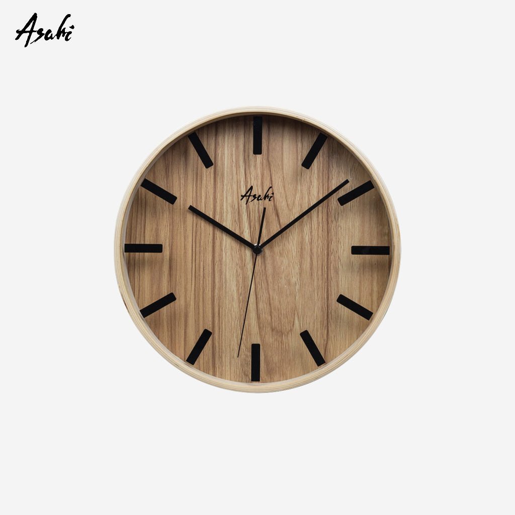 Asahi 12 Inches Round Wall Clock Wooden Frame W - 7009 - Winland Depot
