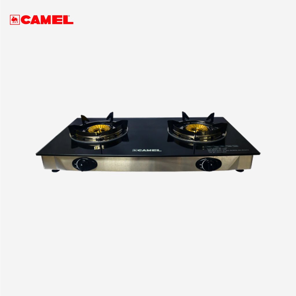 Camel Cooking Stove Deluxe Dobule Burner Glass Top Gas Burner Stove CGS - 733G - B - Winland Depot