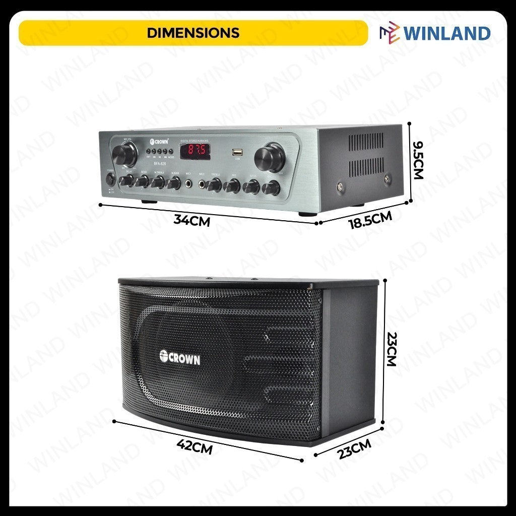 Crown 2 - WAY Baffles*2 with Amplifier (Wooden Cabinet) 8” Woofer + 3”Tweeter 2Cha. BFA - 826 - Winland Depot