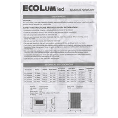Ecolum Solar LED Floodlight 200W / 1500 Lumens Daylight CFL51200DL - Winland Depot