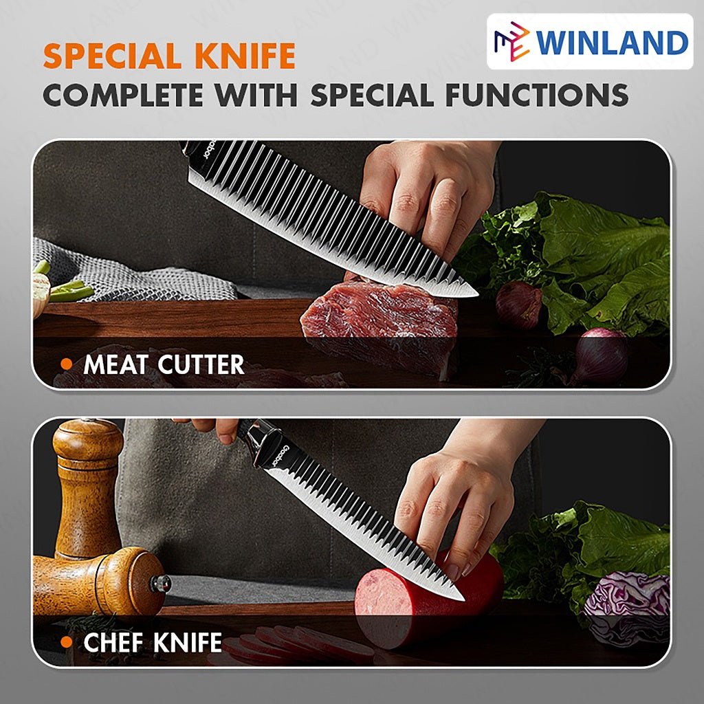 Gaabor 6 pieces Stainless Steel Thick blade and Wavy curve Knife Set - Winland Depot