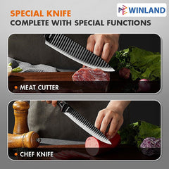 Gaabor 6 pieces Stainless Steel Thick blade and Wavy curve Knife Set - Winland Depot
