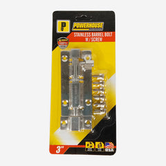 PowerHouse Stainless Barrel Bolt with Screw 2 Inches - 6 Inches PH-SBBS