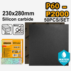 Ingco Ingco Silicon Carbide Waterproof Sandpaper Size:230x280mm Grit:P60-P2000 50pcs/Set ING-HT