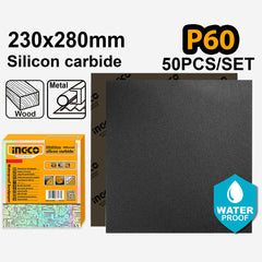 Ingco Ingco Silicon Carbide Waterproof Sandpaper Size:230x280mm Grit:P60-P2000 50pcs/Set ING-HT