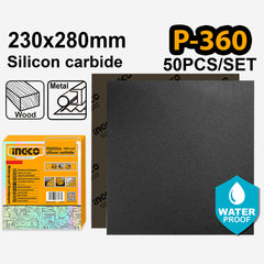 Ingco Ingco Silicon Carbide Waterproof Sandpaper Size:230x280mm Grit:P60-P2000 50pcs/Set ING-HT