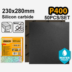 Ingco Ingco Silicon Carbide Waterproof Sandpaper Size:230x280mm Grit:P60-P2000 50pcs/Set ING-HT